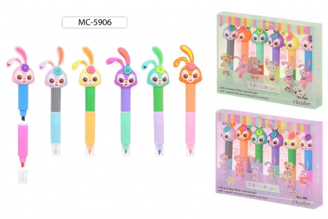 Набор мини -текстмаркеров 6шт х 12 цв "ЗАЙЧАТА",длина  маркера 10см, Basir