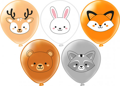 Набор воздушных шаров 12" "Лесные друзья!", шёлк, 5 дизайнов ассорти, Микрос/Ч46335 (25)