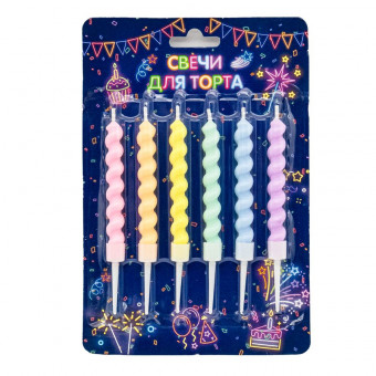 Свеча-цифра 7см с держателями "Спираль Макаронс", 6шт, Микрос/Ч53127 (30)