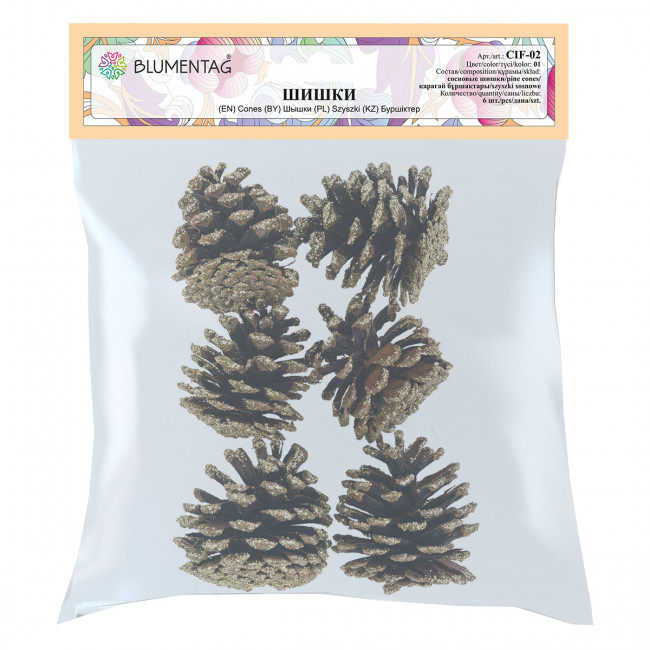 Шишки сосновые, 02 "Сосна" под серебро, 6шт, Blumentag/CIF-02 №02