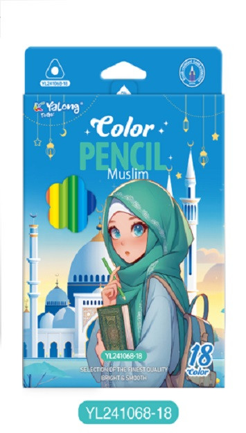 Набор цветных карандашей 18цв.,"Девушка в хиджабе" заточенные, трехгранные, Yalong/YL241068-18