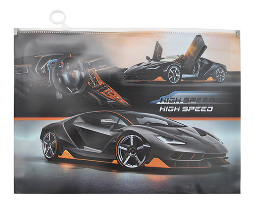 Папка на молнии А-4  CZ-218 "High speed" 32.5х24.5см, пластик с рисунком (12/720)