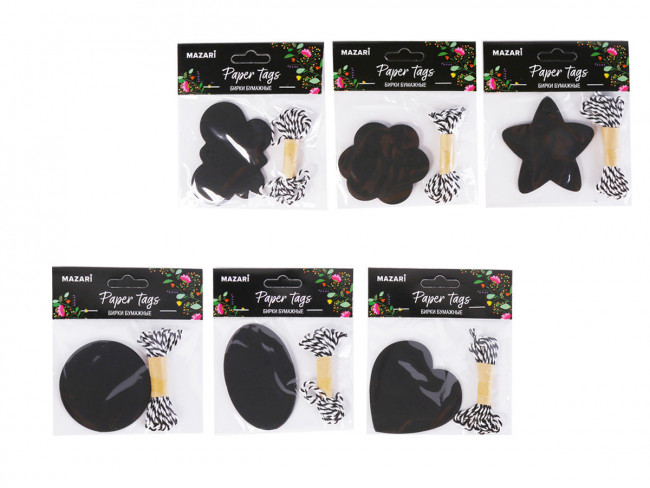 Набор бирок бумажных TAG, 7 х 7,5 см, в комплекте: 5 бумажных бирок, шнур 2м, ассорти 6 дизайнов, ОПП-упаковка