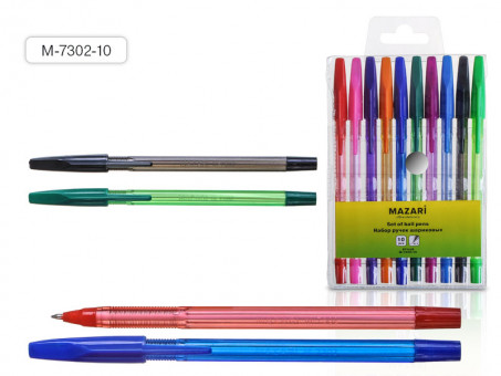 Набор ручек шариковых 0,7мм 10цв M-7302-10  пулевидный пиш.узел 0.7мм, й, сменный стержень 140 мм, "STYLUS", Mazari (10)