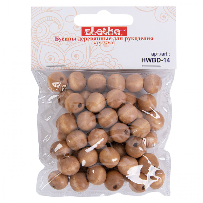 Бусина деревянная 14мм, 40г, тёмное дерево, 45 шт±5, Zlatka/HWBD-14