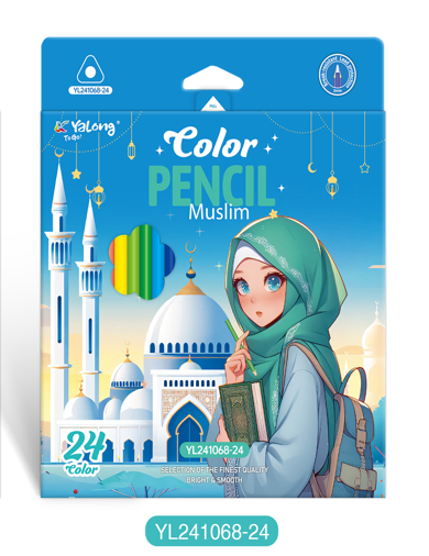 Набор цветных карандашей 24цв.,"Девушка в хиджабе" заточенные, трехгранные, Yalong/YL241068-24