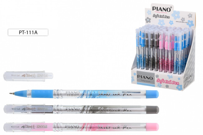 Ручка шариковая 0,5мм синяя "Piano Soft Ink Pen", на масляной основе, прозрачный корпус с рисунком, PIANO/PT-111-A (50)