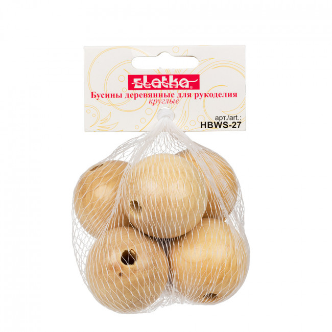 Бусина деревянная 36мм, св. дерево, 5шт, Zlatka/HBWS-27