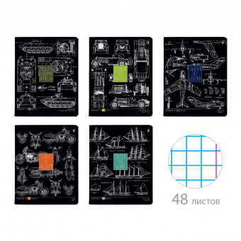 Тетрадь 48 клетка "BluePrint" скрепка, BV/7-48-1252 (5/60)