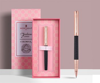 Ручка в футляре  TJ-18 Montagut (черн) 0.5мм роллер, Золото/черная, металлический корпус, в к/кор M907 (1/10)