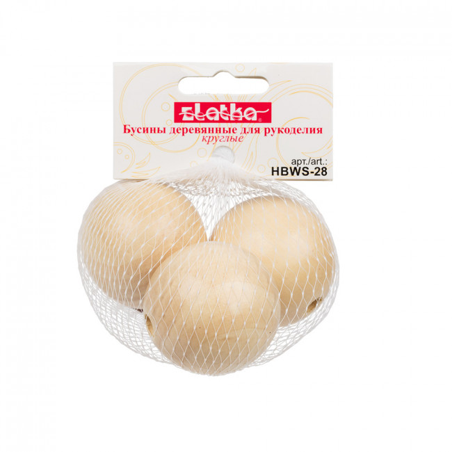 Бусина деревянная 40мм, св. дерево, 3шт, Zlatka/HBWS-28