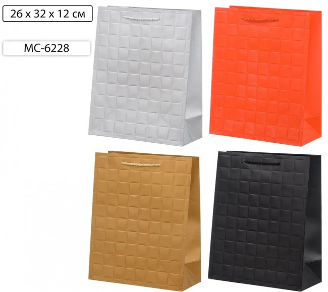 Подарочный пакет: плотный, цветной (выбитый квадрат), размер 26*32*12 см, Basir (20)