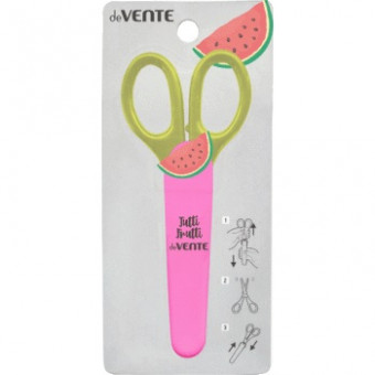 Ножницы детские "deVENTE. Tutti-Frutti. Watermelon" 13,5 см, пластиковые кольца, защитный футляр с каучуковым декоративным элементом, в картонном блистере