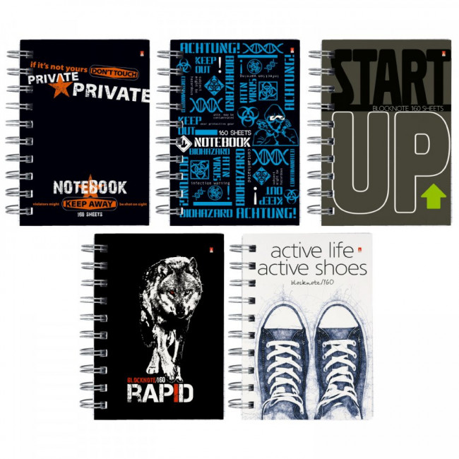 Блокнот А6 160л клетка, мягкая обложка, 5 видов ассорти, BV/3-160-010/03 (24)