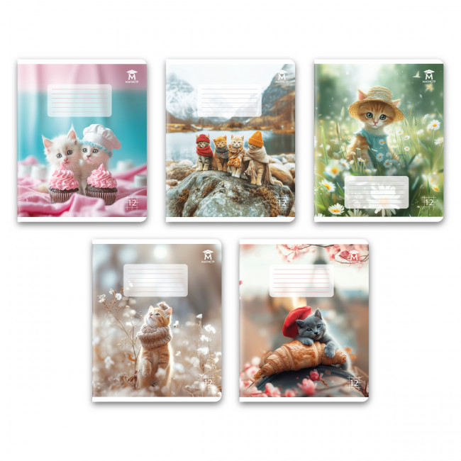 Тетрадь 12 клетка Магистр "Модные котики", белизна 100% (5 дизайнов ассорти) (25/250)