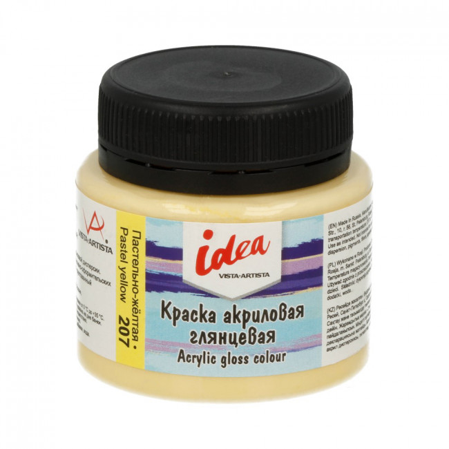 Краска акриловая для декора глянцевая 50мл 207 Пастельно-желтая, idea, VISTA-ARTISTA/ IGA-50 207