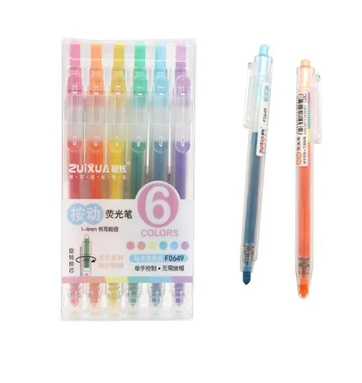 Набор атоматических текстовыделителей 6 цветов, пастельные, ZUIXUA/F0649