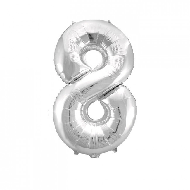 Шар ЦИФРА 8 17" серебро /Silver /43 см/К