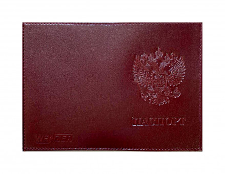 Обложка на паспорт WENZER OFFiCE из натуральной кожи "спилок" с блинтовым тиснением Герб РФ, бордовый