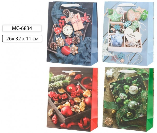 Подарочный пакет 26*32*11 см "Новогодние", плотный, цветной, Basir/МС-6834 (20)