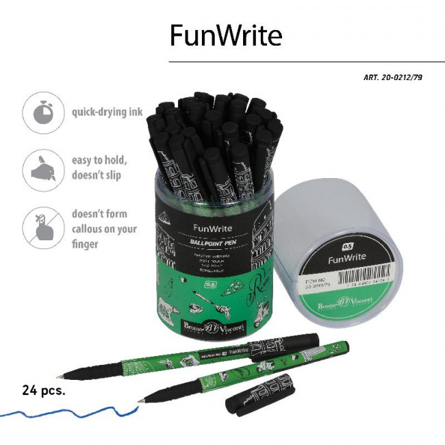 Ручка шариковая 0,5мм синяя "FunWrite. Романтическое путешествие. Рим", BV/20-0212/79 (24)