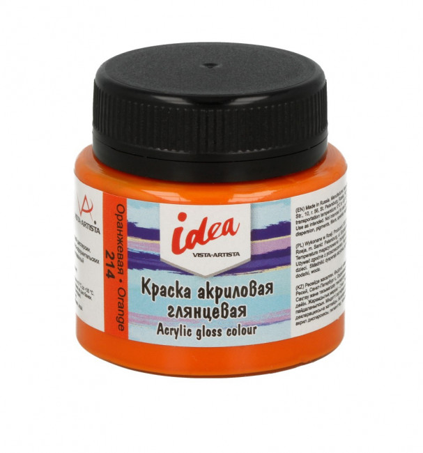 Краска акриловая для декора глянцевая 50мл 214 Оранжевая, idea, VISTA-ARTISTA/ IGA-50 214