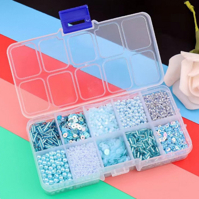 Набор бисера, бусин 10цв*10г "Rosa blue" в контейнере, MAYLOTT/5706