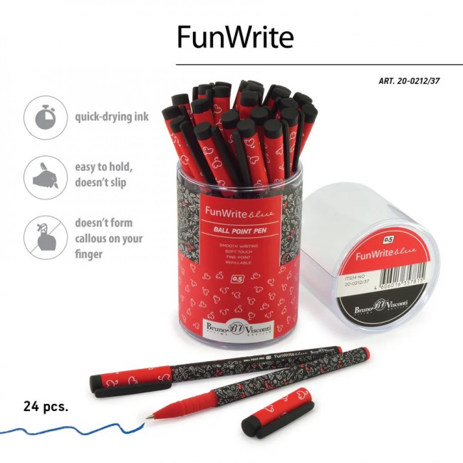 Ручка шариковая 0,5мм синяя "FunWrite. Ягодки-малинки", BV/20-0212/37 (24)
