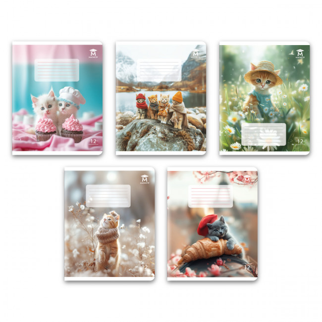 Тетрадь 12 линия Магистр "Модные котики", белизна 100% (5 дизайнов ассорти) (25/250)