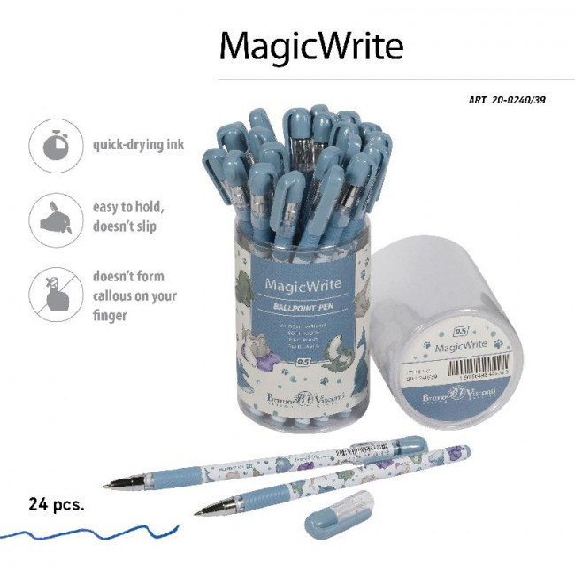 Ручка шариковая 0,5мм синяя "MagicWrite. Акулы", BV/20-0240/39 (24)