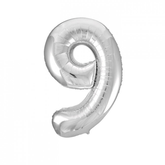 Шар ЦИФРА 9 17" серебро /Silver /43 см/К