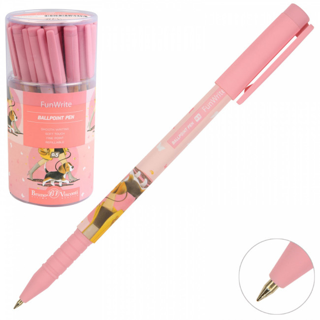 Ручка шариковая 0,5мм синяя "FunWrite. Городская прогулка. Бигль", BV/20-0212/76 (24)