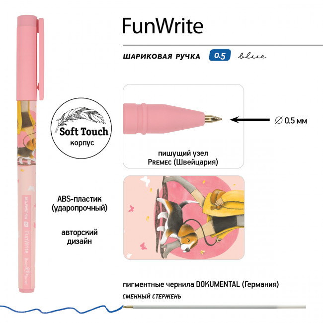 Ручка шариковая 0,5мм синяя "FunWrite. Городская прогулка. Бигль", BV/20-0212/76 (24)