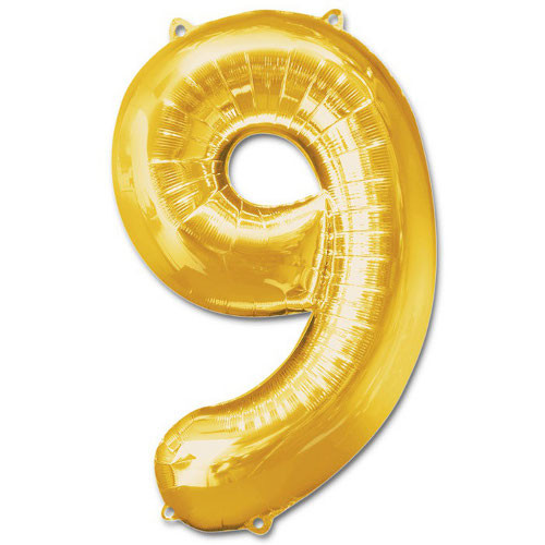 Шар ЦИФРА 9 28" золотой /Gold /70 см/К