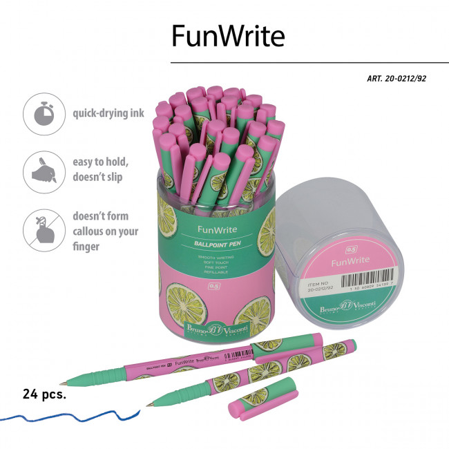 Ручка шариковая 0,5мм синяя "FunWrite. Fresh & fruity. Лайм", BV/20-0212/92 (24)