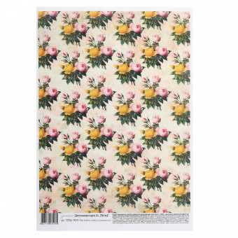 Декупажная карта Geronimo А4, 25 г/кв.м Фон букеты желтых и розовых роз TD25A4-00101