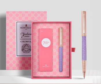 Ручка в футляре  TJ-17 Montagut (черн) 0.5мм роллер, Золото/лаванда, металлический корпус + 2 стержня, в к/кор M907 (1/5)