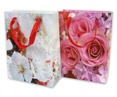 Пакет подарочный 30*41.5*12 "Цветы с блеском" (12)