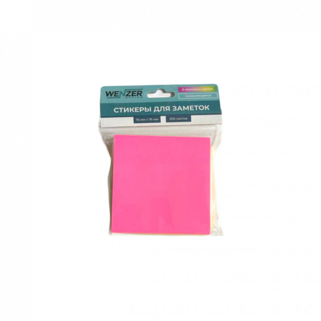 Самоклеящийся блок  76*76мм, 200л. WENZER OFFiCE 5 неоновых цветов микс