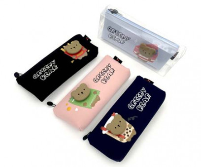 Пенал   CN-57/CL-22 "Мишка в костюме" косметичка, текстиль, с фигуркой, на молнии, цвета ассорти, в упаковке ПВХ (1/12/288)
