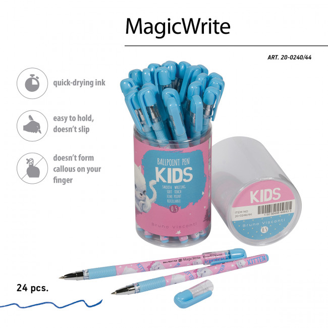 Ручка шариковая 0,5мм синяя "MagicWrite. Кошка с бантиком", BV/20-0240/44 (24)