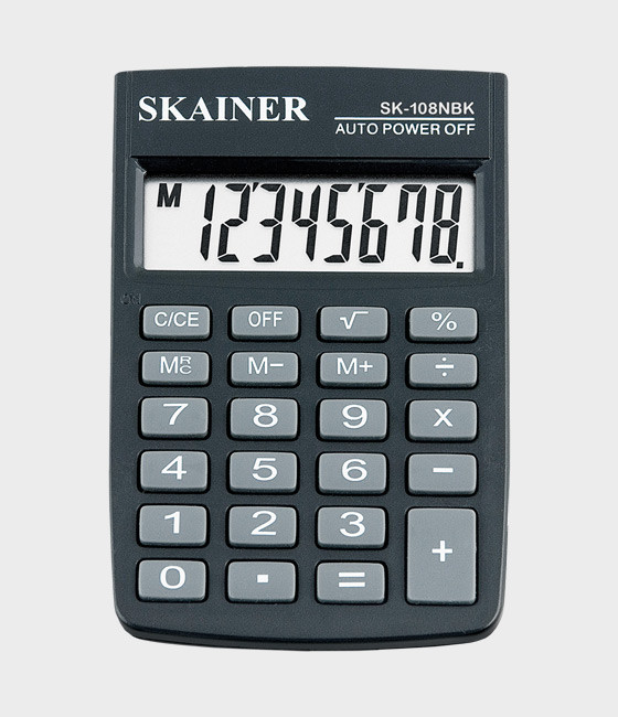 Калькулятор карманный 8-разрядный, чёрный, размер: 58 x 88 x 10 мм, SKAINER/SK-108NBK/SLD-100 (50/200)