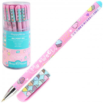 Ручка шариковая 0,5мм синяя "HappyWrite. My Sweet. Капкейки", BV/20-0215/50 (24)