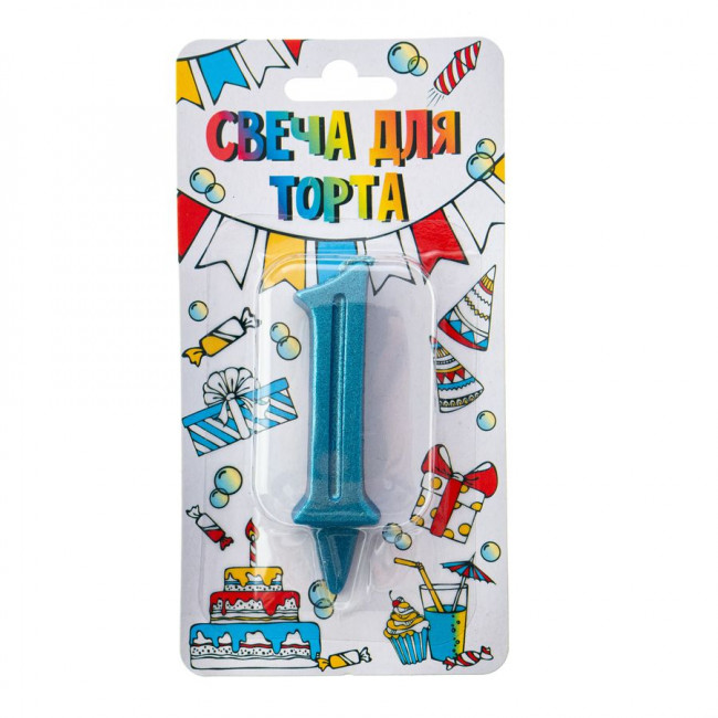 Свеча-цифра "1" 7см "Грация", бирюза, Микрос/Ч46412 (20)