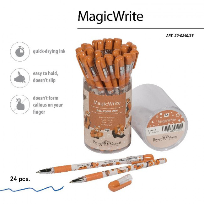 Ручка шариковая 0,5мм синяя "MagicWrite. Красные панды", BV/20-0240/38 (24)
