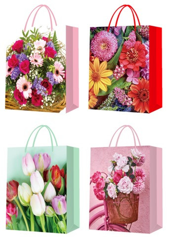 Пакет 26*32*10см подарочный "Весенние цветы", цвет ассорти, 3120 (12)