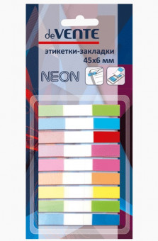 Набор самоклеящихся этикеток-закладок "deVENTE" пластиковые полупрозрачные, в диспенсере Z-сложение, 45x6 мм, 9x10 листов, 9 неоновых цветов, в картонном блистере, клейкая основа у обратной стороны диспенсера Набор самоклеящихся этикеток-закладок "deVENTE" пластиковые полупрозрачные, в диспенсере Z-сложение, 45x6 мм, 9x10 листов, 9 неоновых цветов, в картонном блистере, клейкая основа у обратной стороны диспенсера