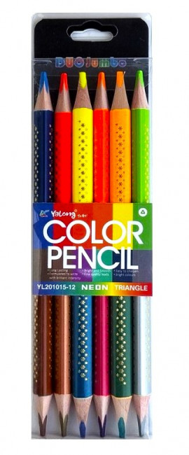 Набор цветных карандашей 12цв, двухсторонние, DUO JUMBO неоновые, Yalong/YL201015-12