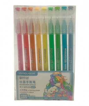 Ручки гелевые набор- 9 цв. DC-65 "Morandi" 0,6мм, игольчатый стержень, в уп. ПВХ  К0553 (1/12/192)