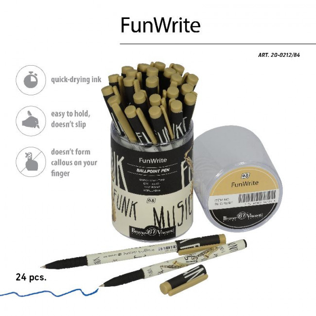 Ручка шариковая 0,5мм синяя "FunWrite. Музыка. Золотой саксофон", BV/20-0212/84 (24)